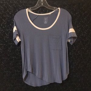 blue and white me to we t-shirt scoop neck